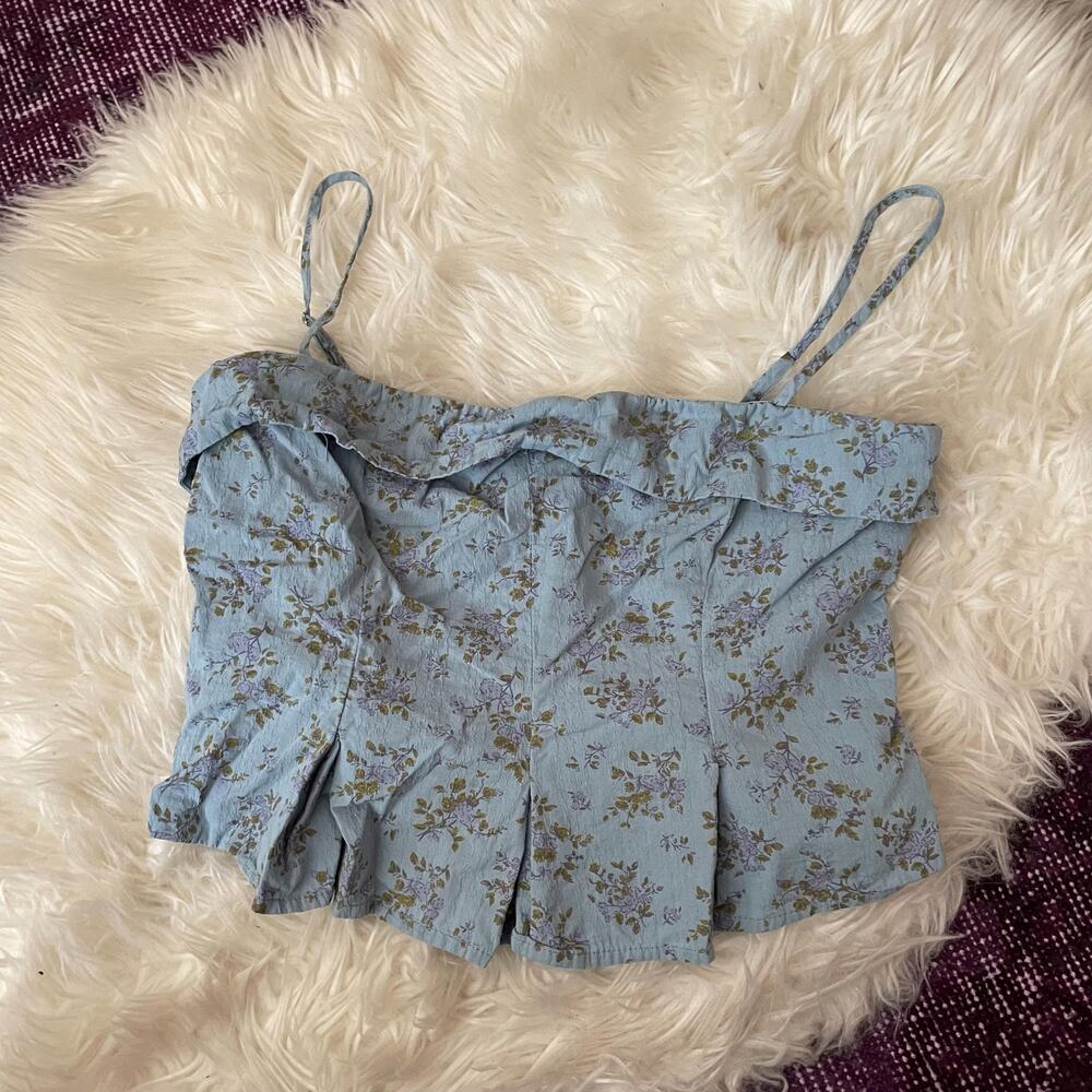 Floral blue cotton tank boho cottage fairy prairie natural fibers | size S/M